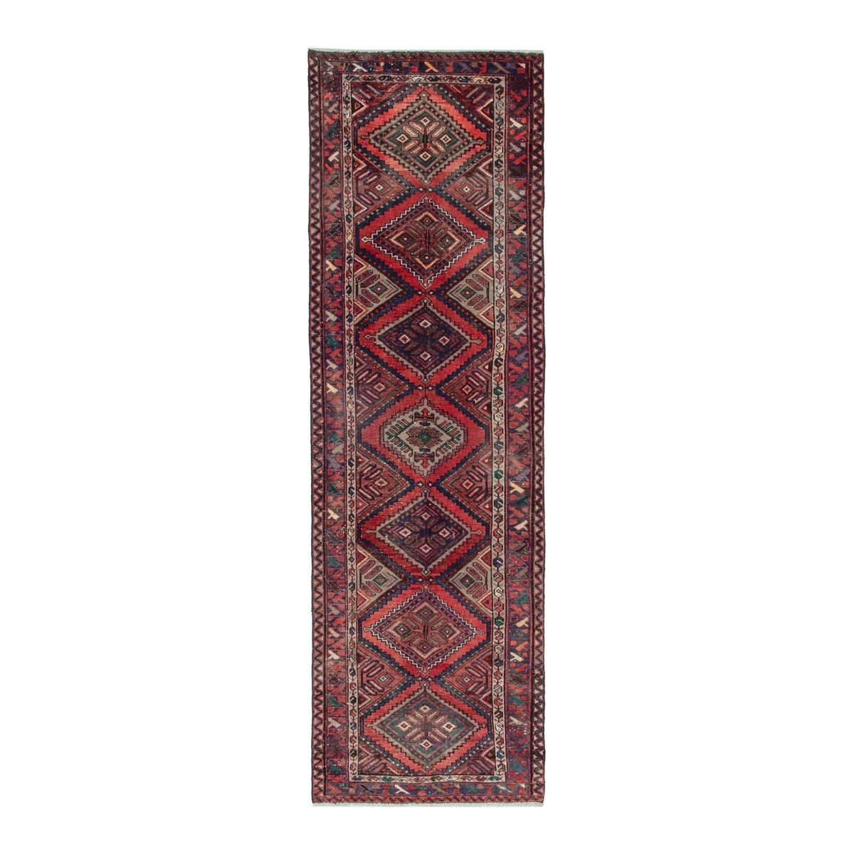 Persian Hamedan runner rug in cream and rust, 3'5" x 9'9"