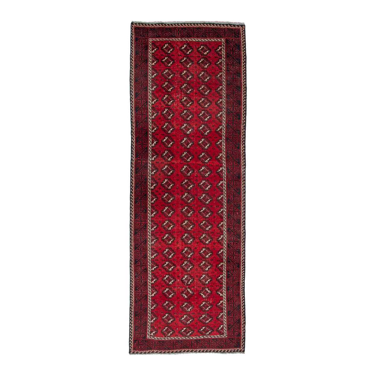 Persian Baluch runner rug in deep red and burgundy, 3'6" x 9'5"