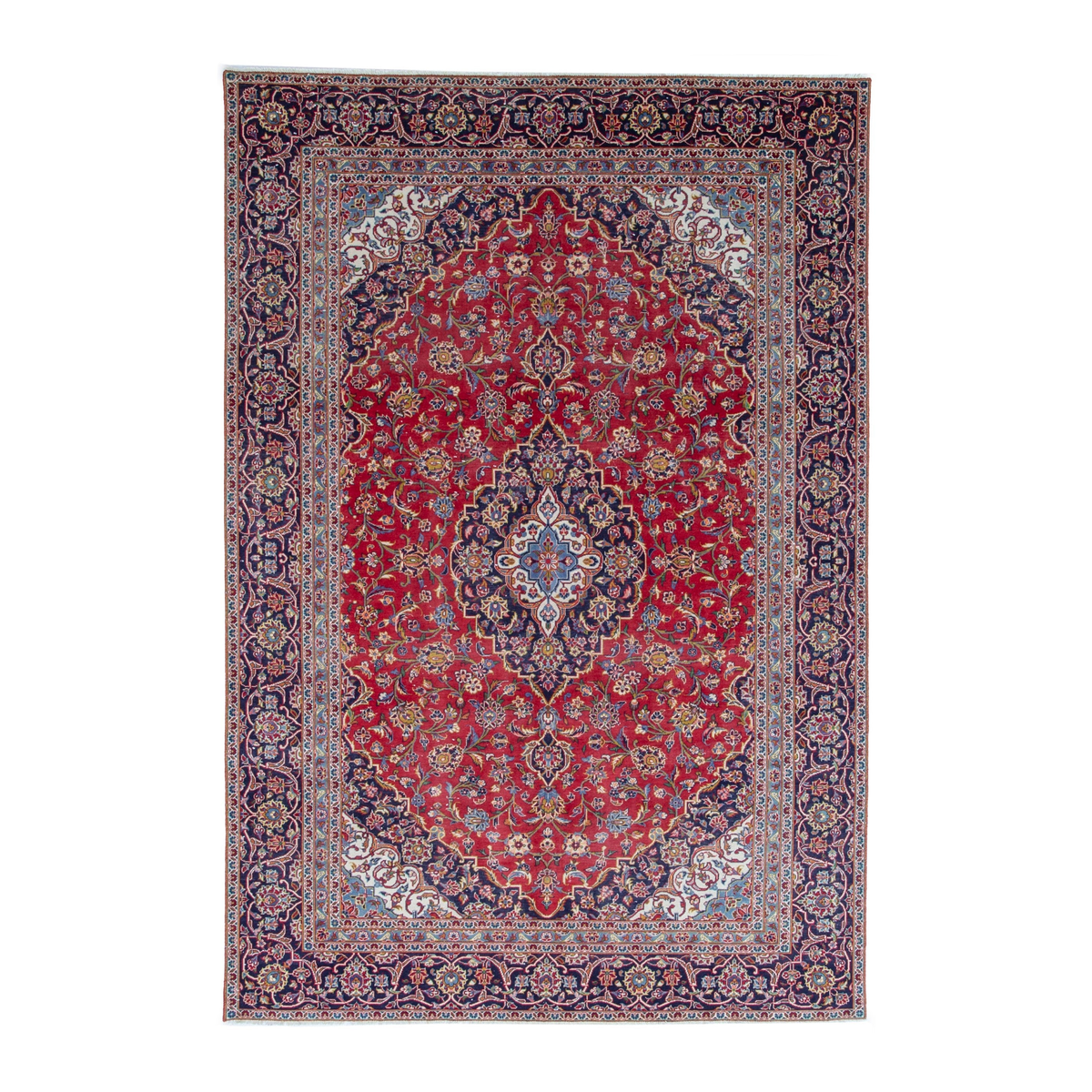 Persian Kashan oversized rug in deep red and navy, 7'3" x 10'10"