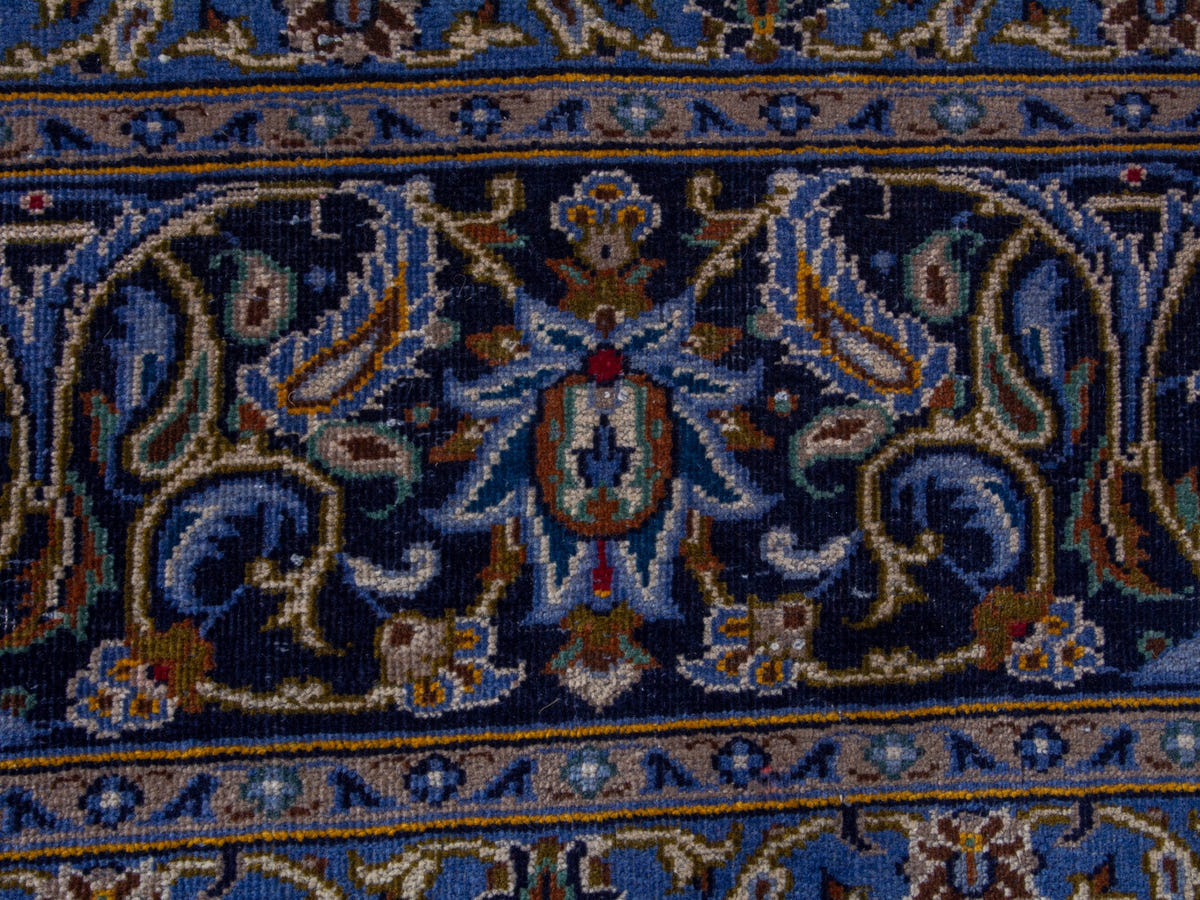 Persian Kashan oversized rug in navy and cream, view 14 of 22