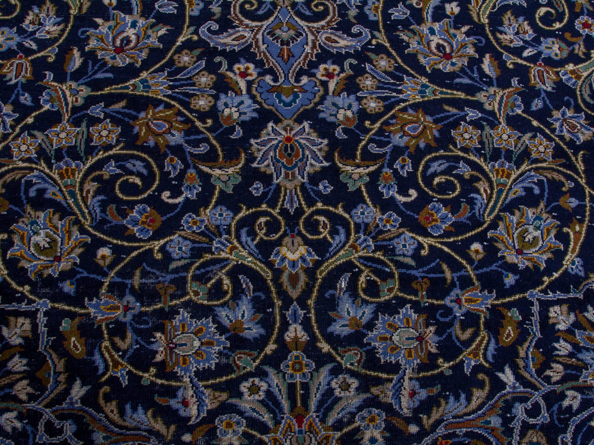 Persian Kashan oversized rug in navy and cream, view 15 of 22