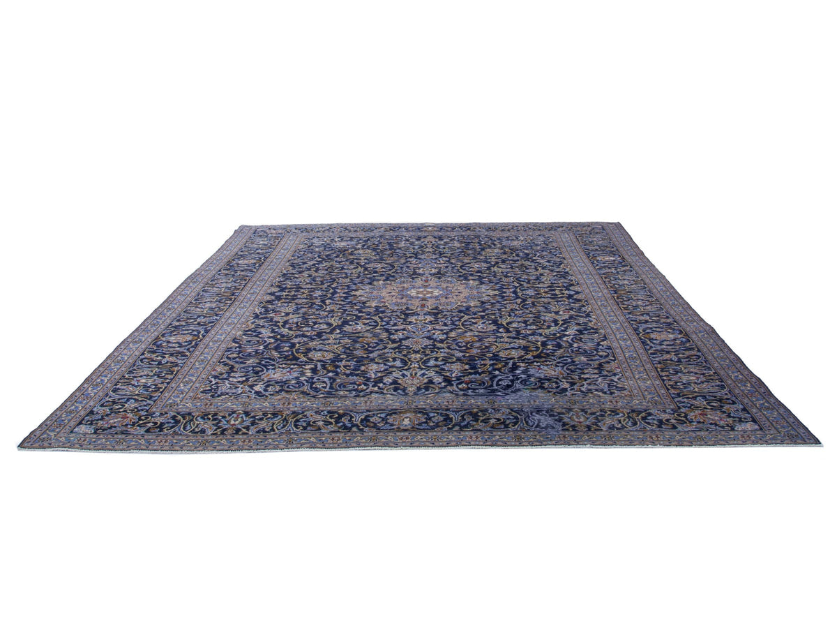 Persian Kashan oversized rug in navy and cream, view 3 of 22