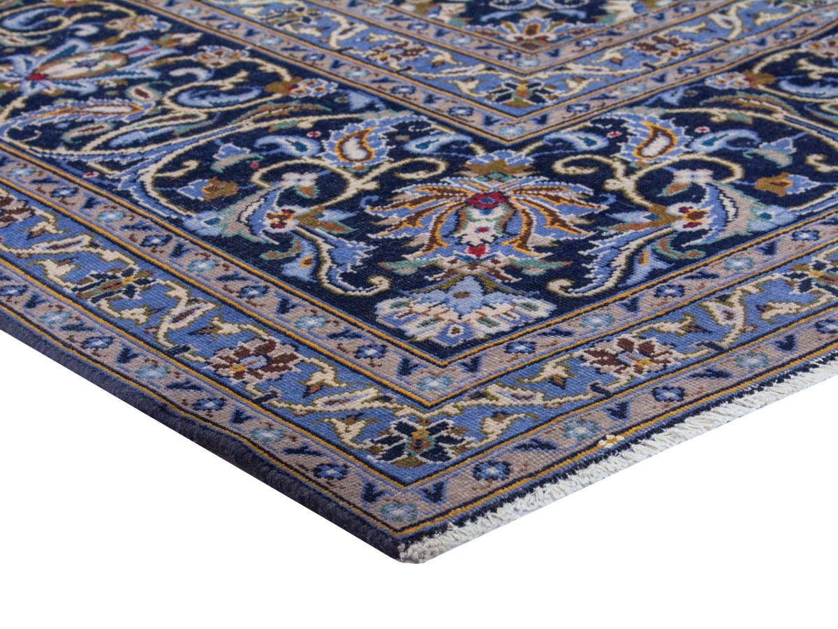 Persian Kashan oversized rug in navy and cream, view 7 of 22