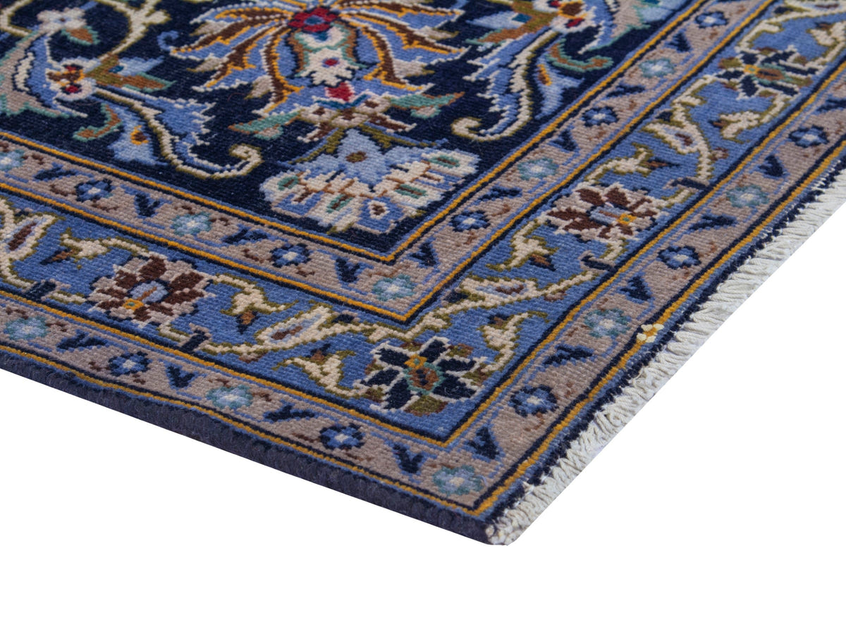 Persian Kashan oversized rug in navy and cream, view 8 of 22