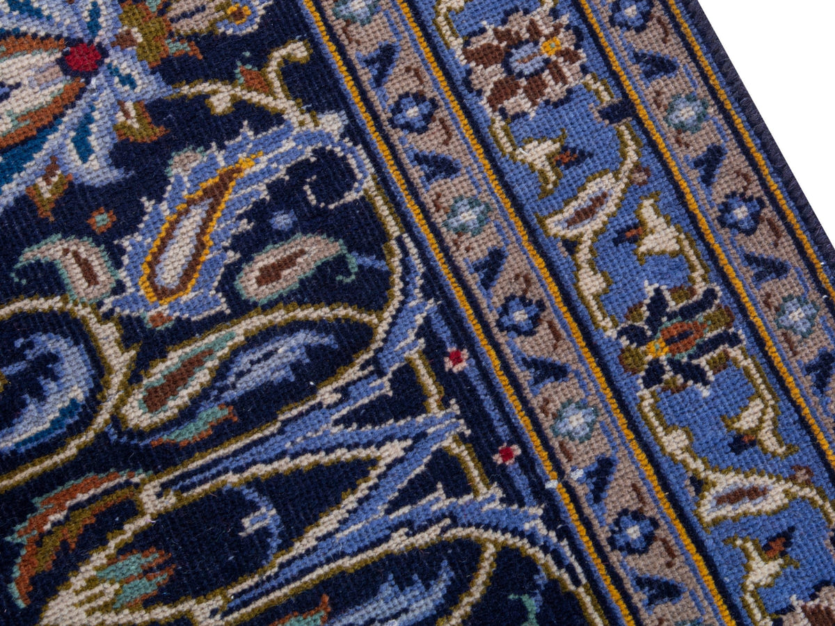 Persian Kashan oversized rug in navy and cream, view 9 of 22