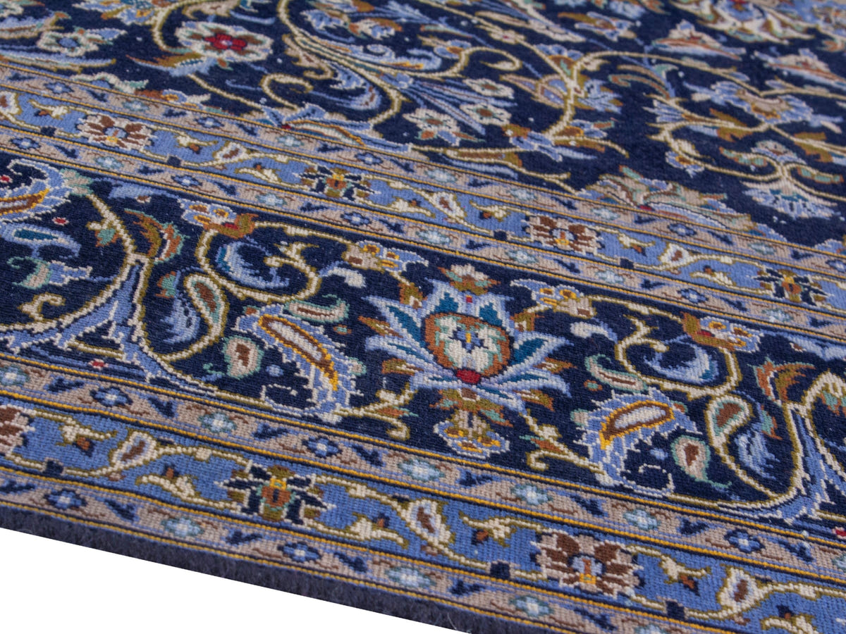 Persian Kashan oversized rug in navy and cream, view 10 of 22