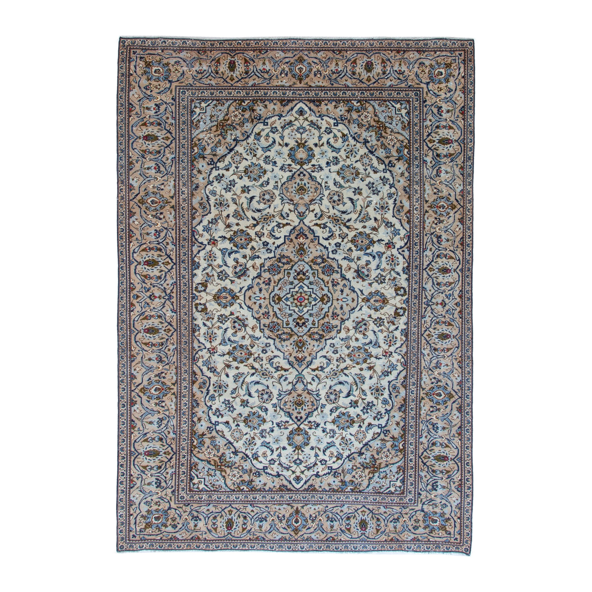 Persian Kashan oversized rug in ivory and tan, 7'9" x 11'4"