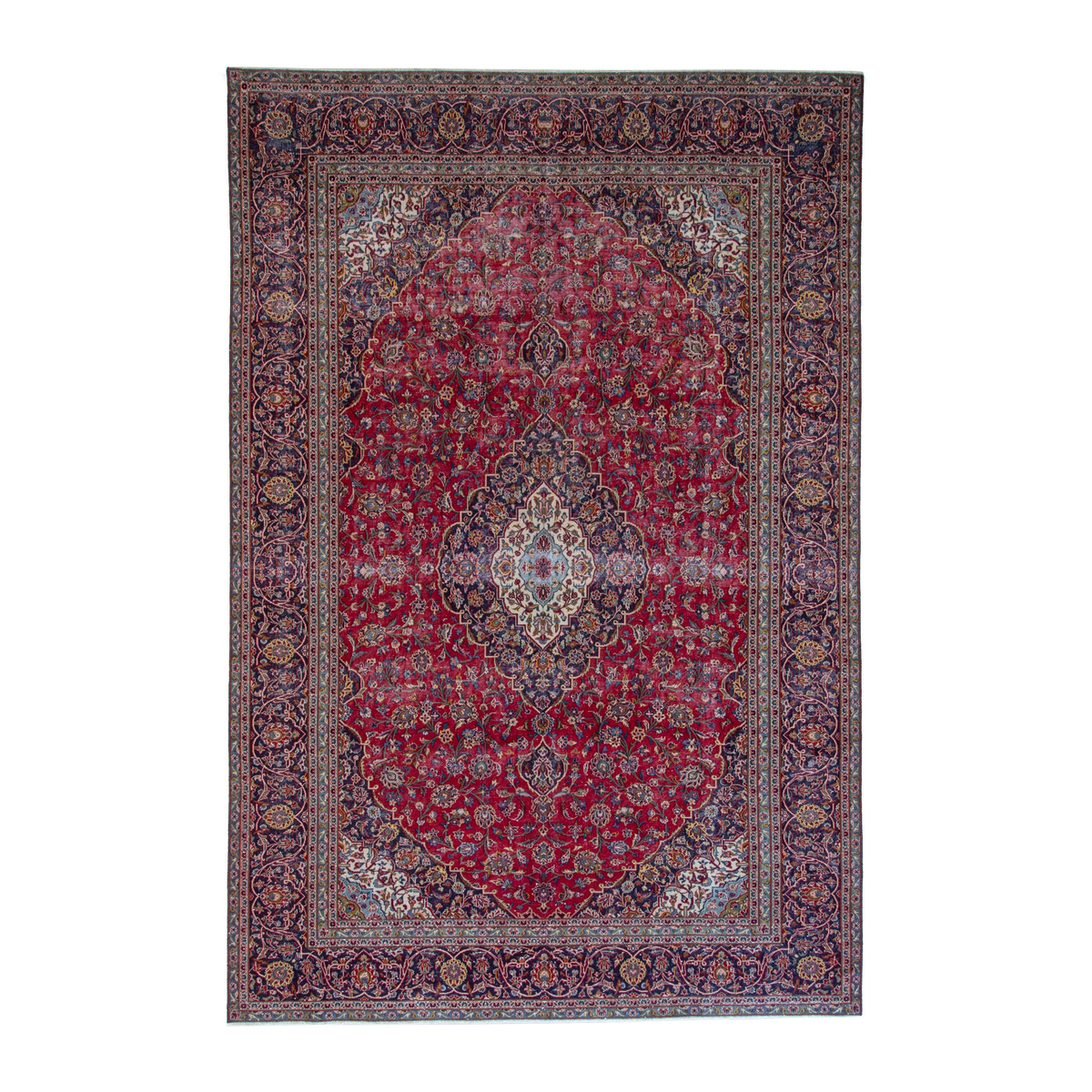 Persian Kashan oversized rug in deep red and aubergine, 9'10" x 13'3"