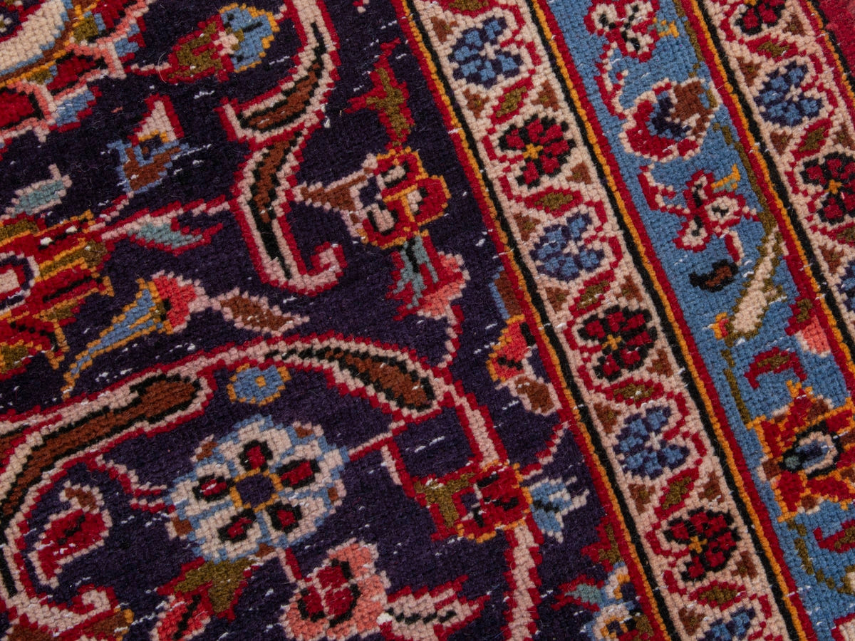 Persian Kashan oversized rug in deep red and navy, view 8 of 20