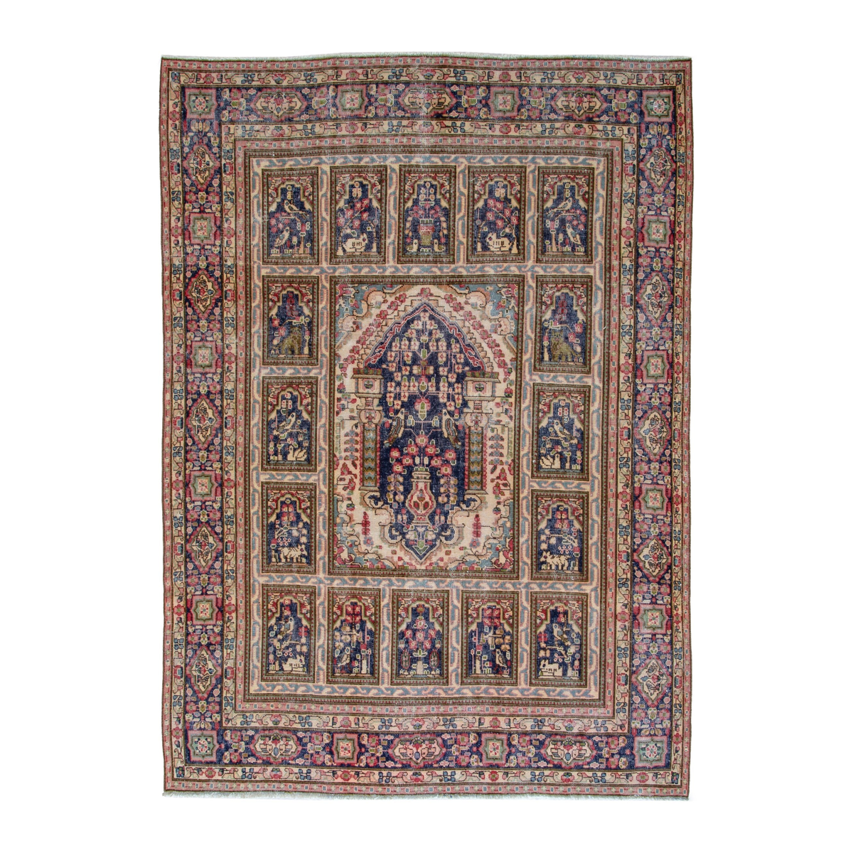 Persian Kerman oversized rug in cream and burgundy, 8' x 10'6"