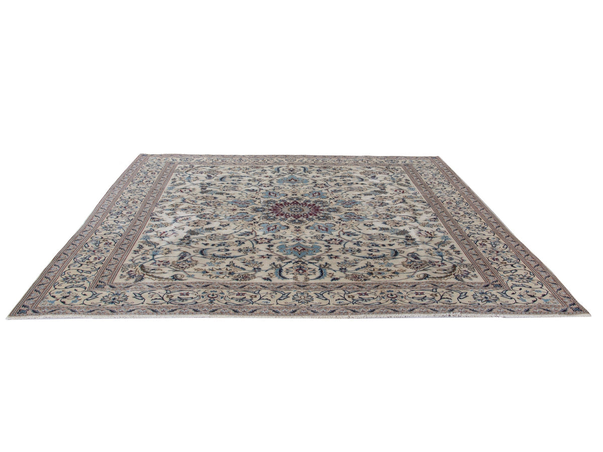 Persian Nain oversized rug in cream and dusty blue, view 3 of 20