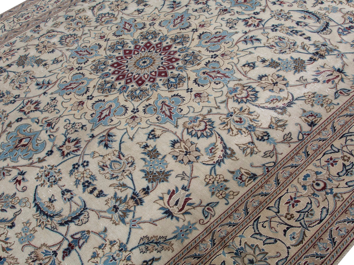 Persian Nain oversized rug in cream and dusty blue, view 5 of 20