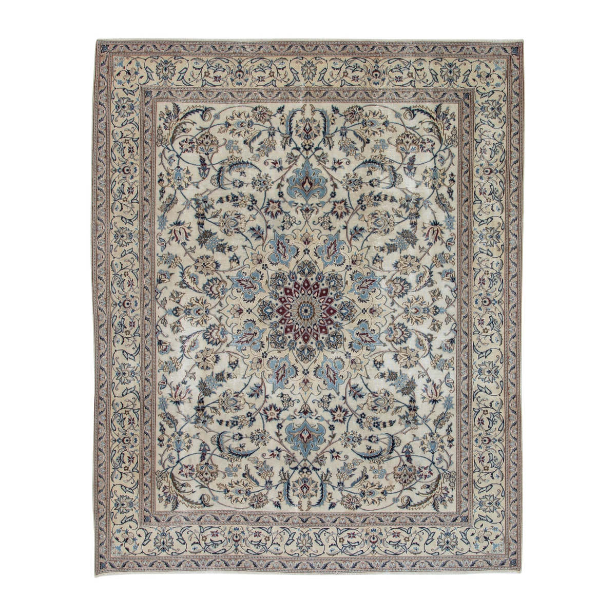 Persian Nain oversized rug in cream and dusty blue, 8' x 9'5"