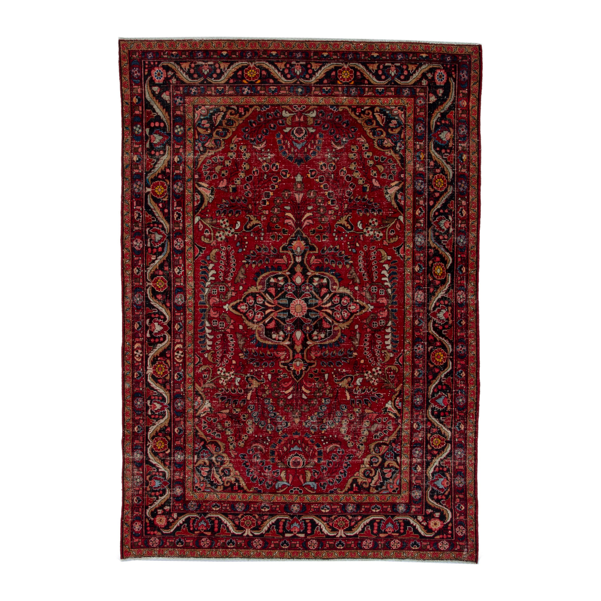 Persian Lilihan area rug in deep red and dark blue, 7'6" x 10'4"