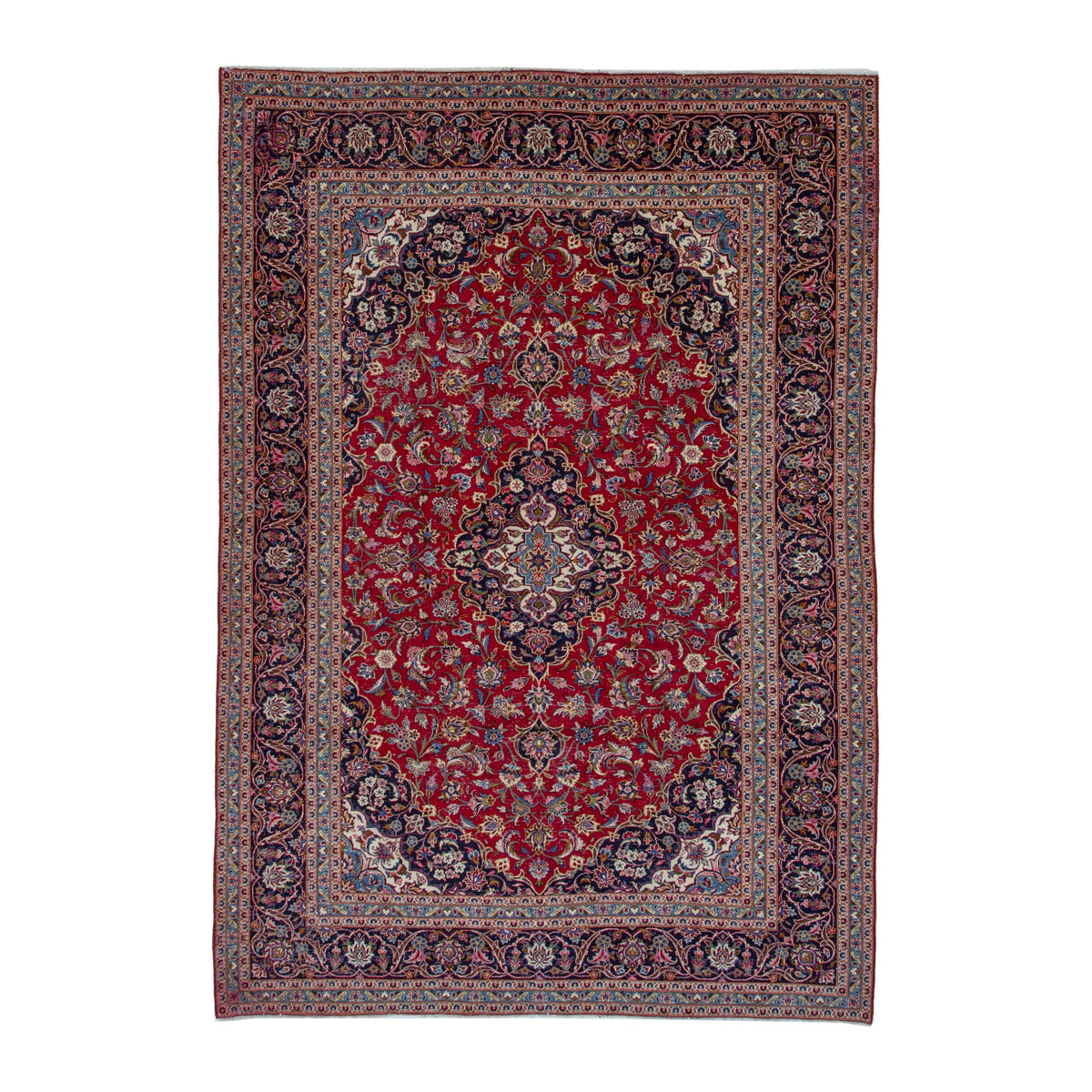 Persian Kashan oversized rug in deep red and dark blue, 8'2" x 11'6"