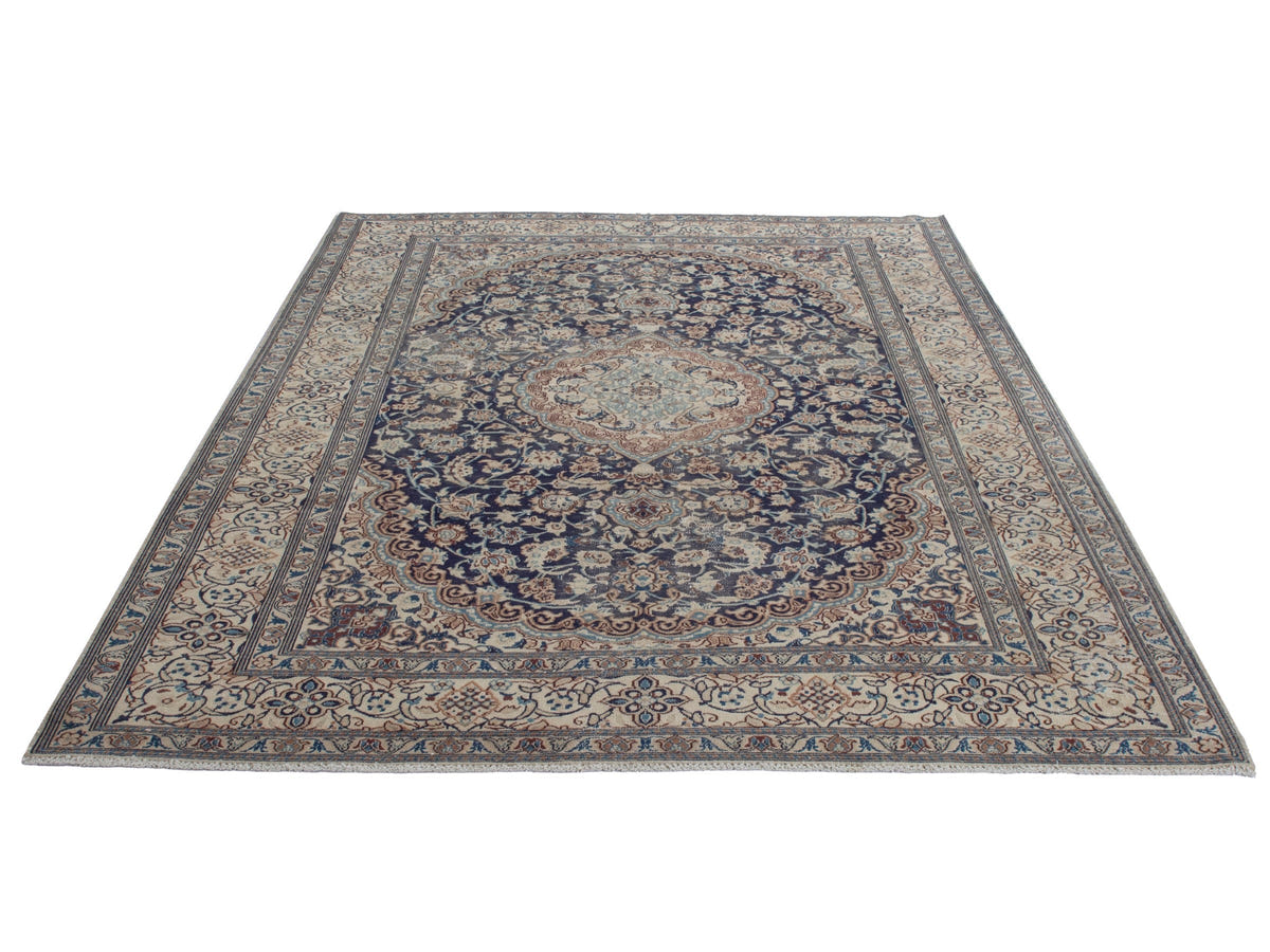 Persian Nain area rug in navy and cream, view 4 of 21