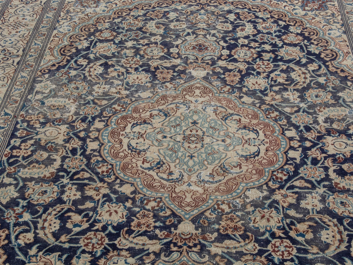 Persian Nain area rug in navy and cream, view 10 of 21