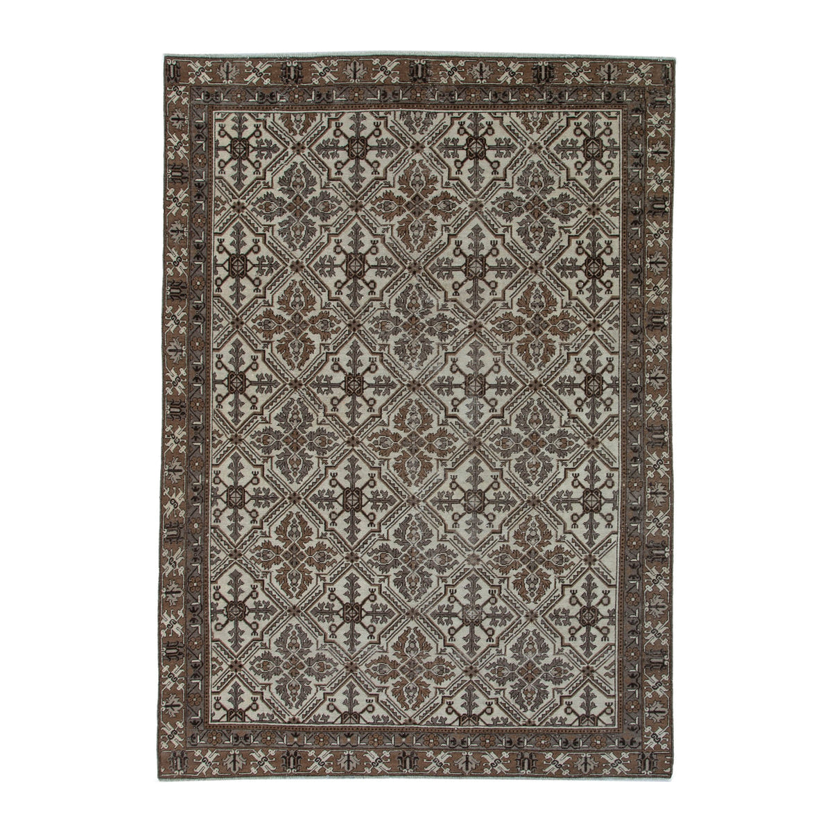 Persian Ferdos oversized rug in cream and dark brown, 7'10" x 10'11"