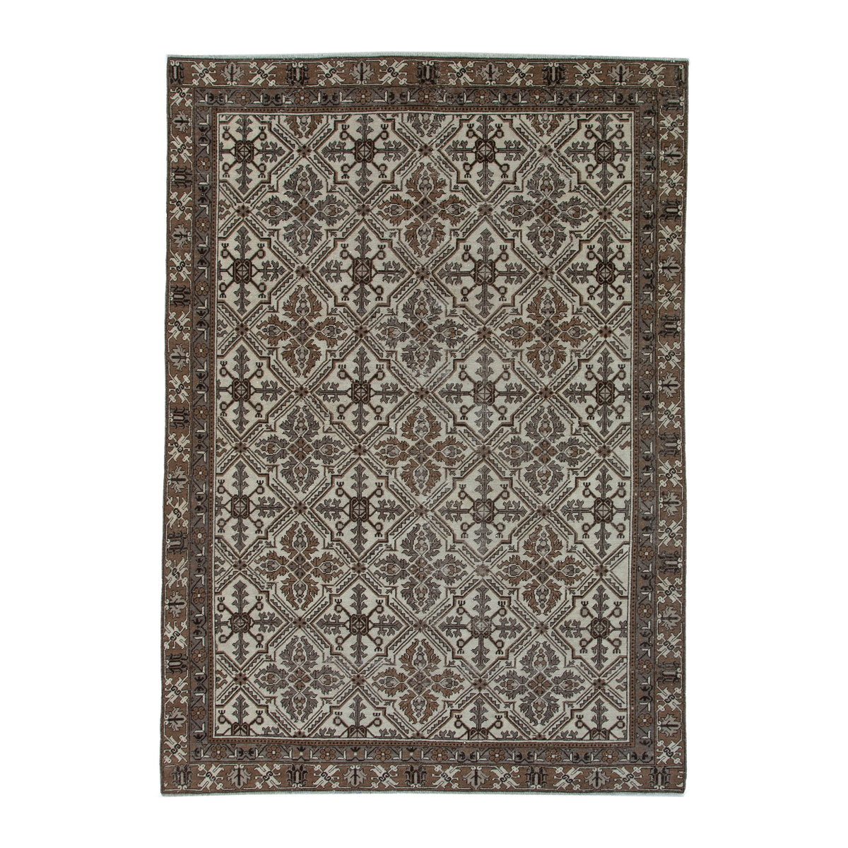 Persian Ferdos oversized rug in cream and dark brown, 7'10" x 10'11"