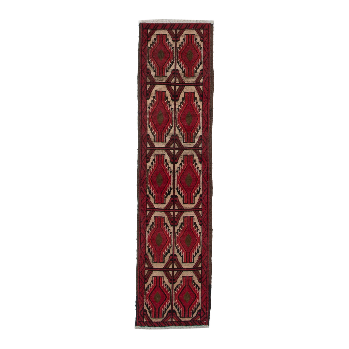 Persian Baluch runner rug in burgundy and cream, 1'6" x 6'