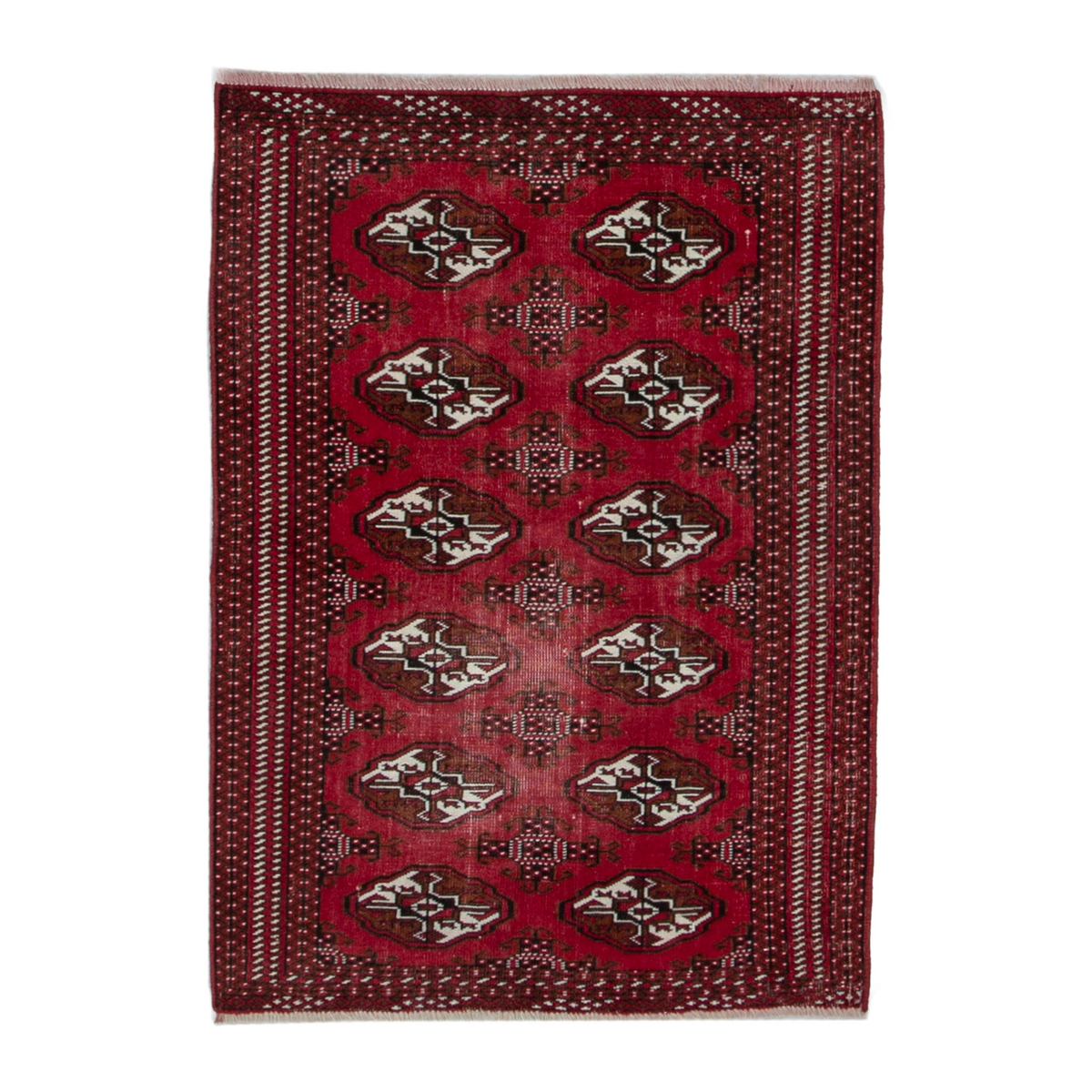 Persian Torkaman accent rug in burgundy and cream, 3'2" x 4'6"