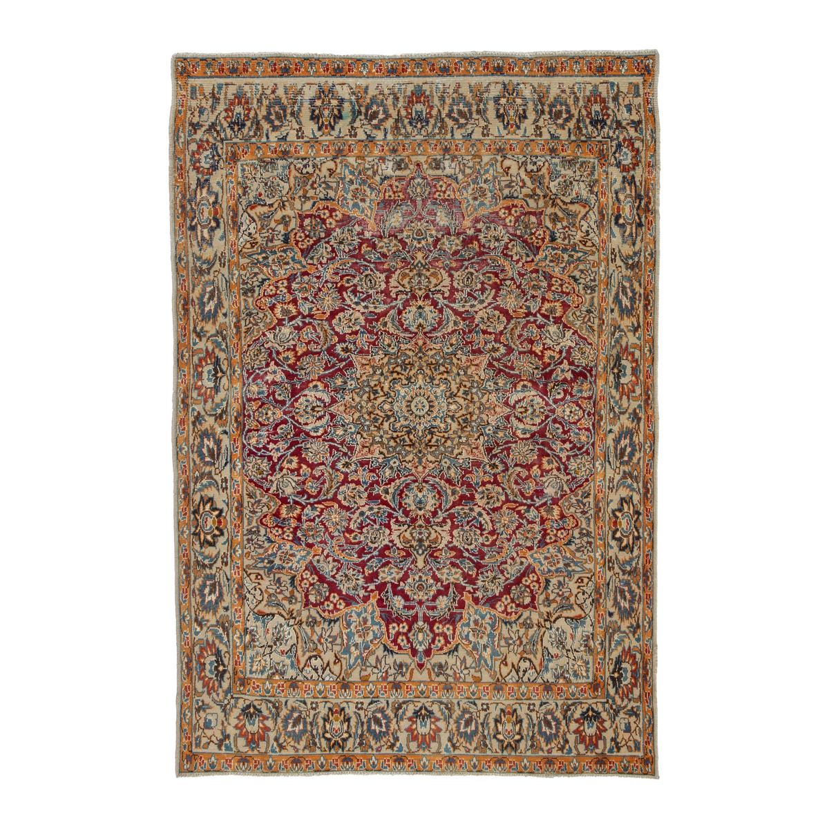 Persian Nain accent rug in burgundy and cream, 4'3" x 6'2"
