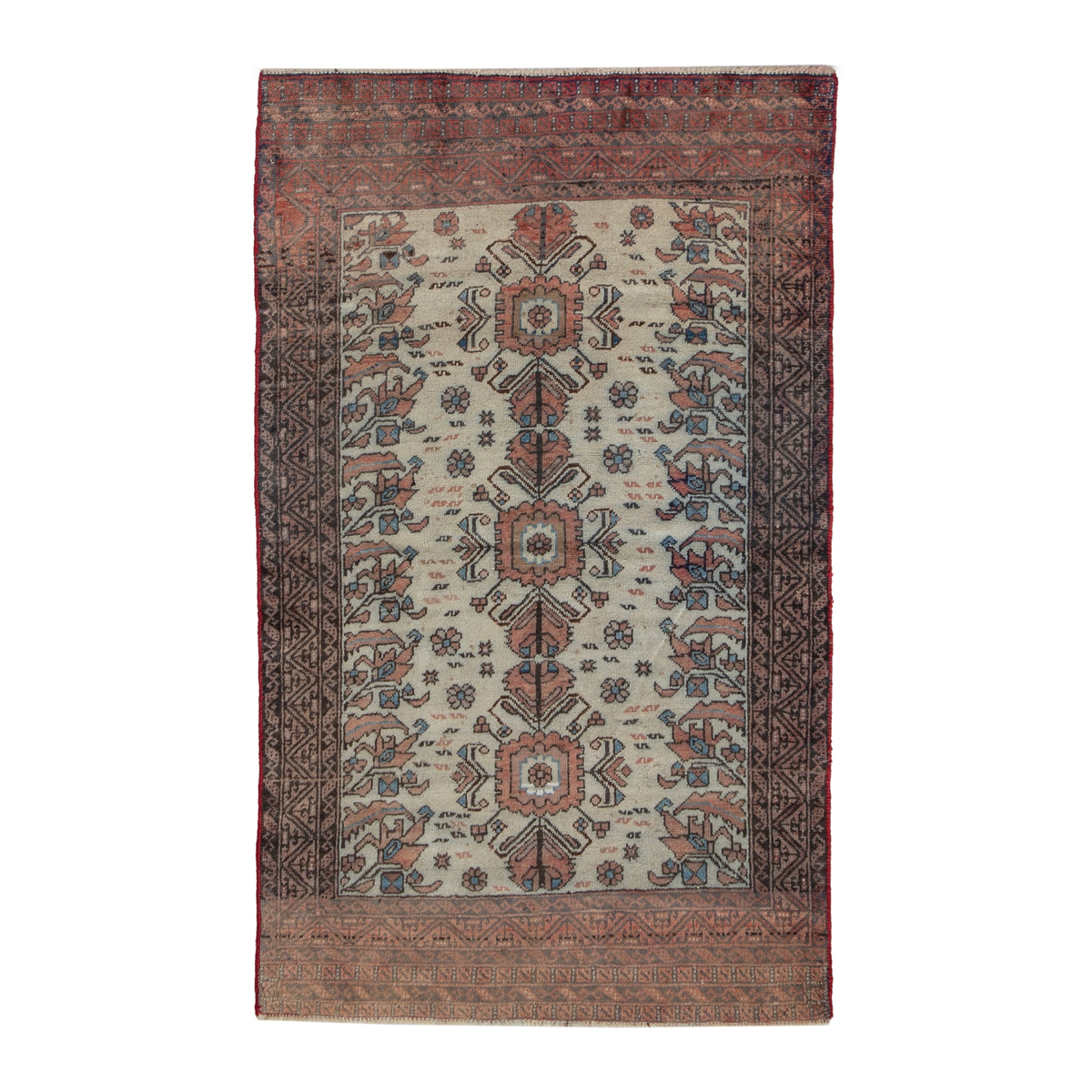 Persian Baluch accent rug in cream and rust, 3'5" x 5'7"