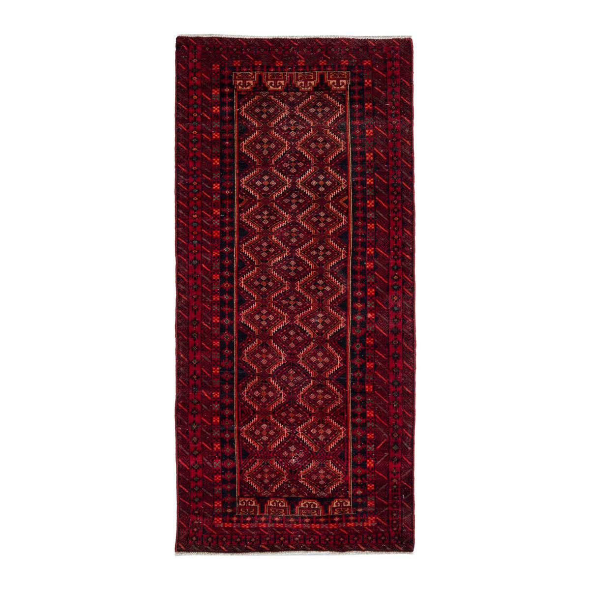 Persian Baluch runner rug in burgundy and deep red, 3'3" x 7'3"