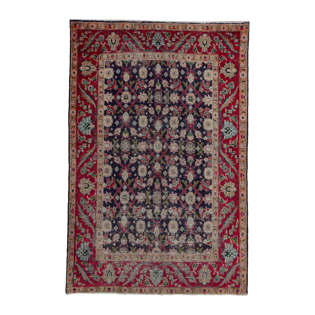 Persian Tabriz accent rug in navy and deep red, 3'7" x 5'3"