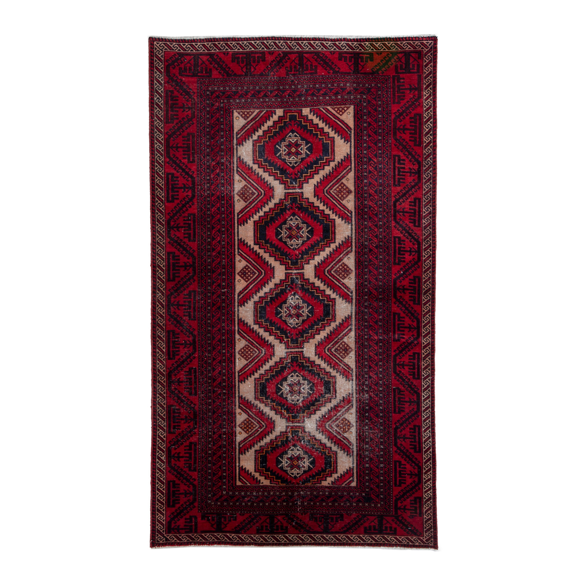 Persian Baluch area rug in deep red and burgundy, 4'2" x 7'3"