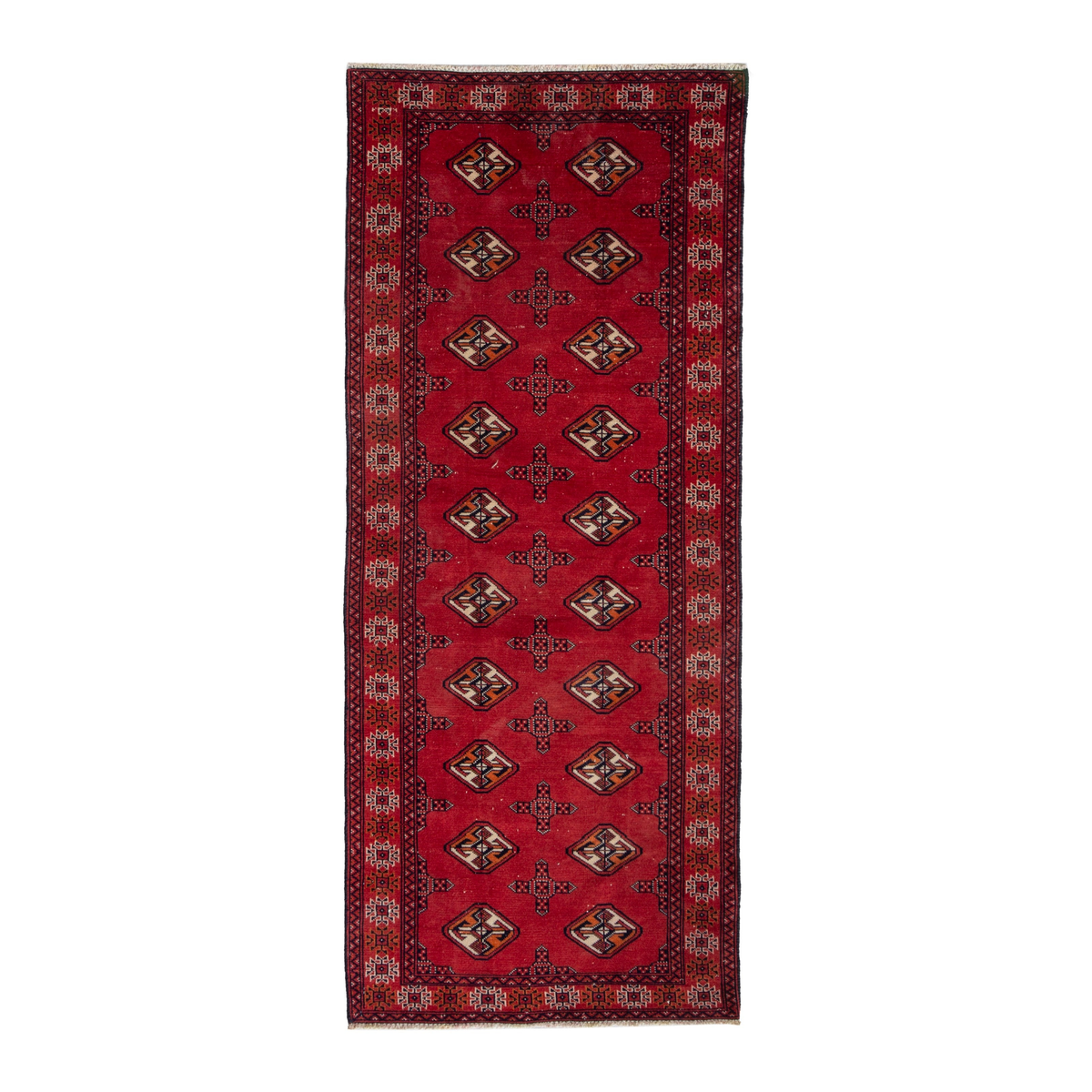 Persian Torkaman runner rug in deep red and cream, 2'11" x 6'7"
