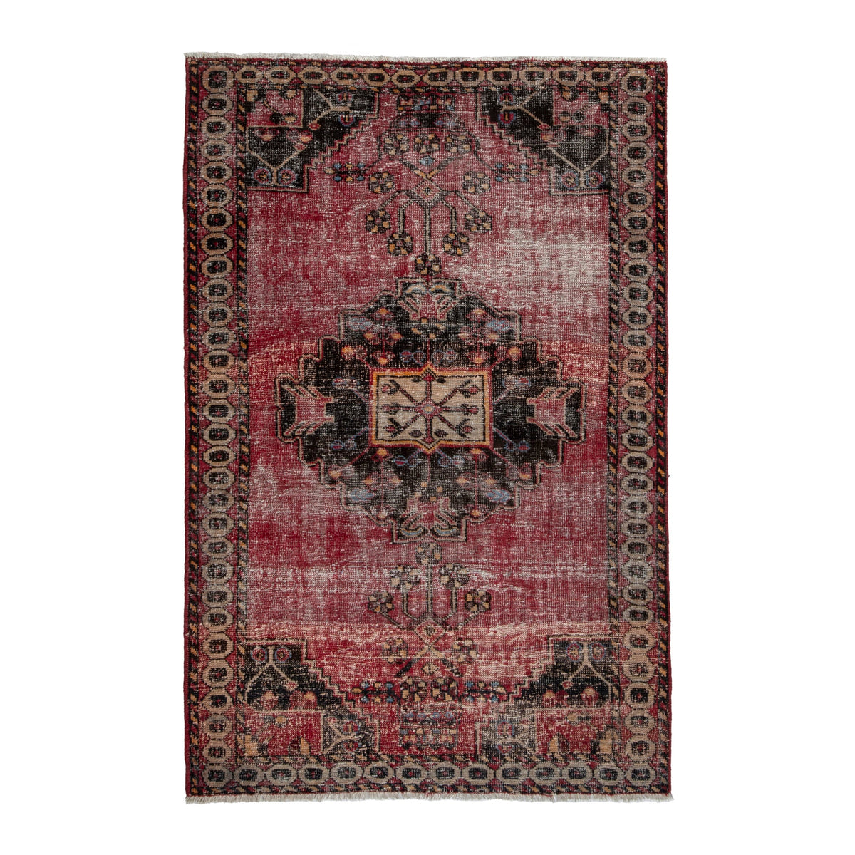 Persian Ferdos area rug in dusty rose and black cherry, 4'2" x 6'6"