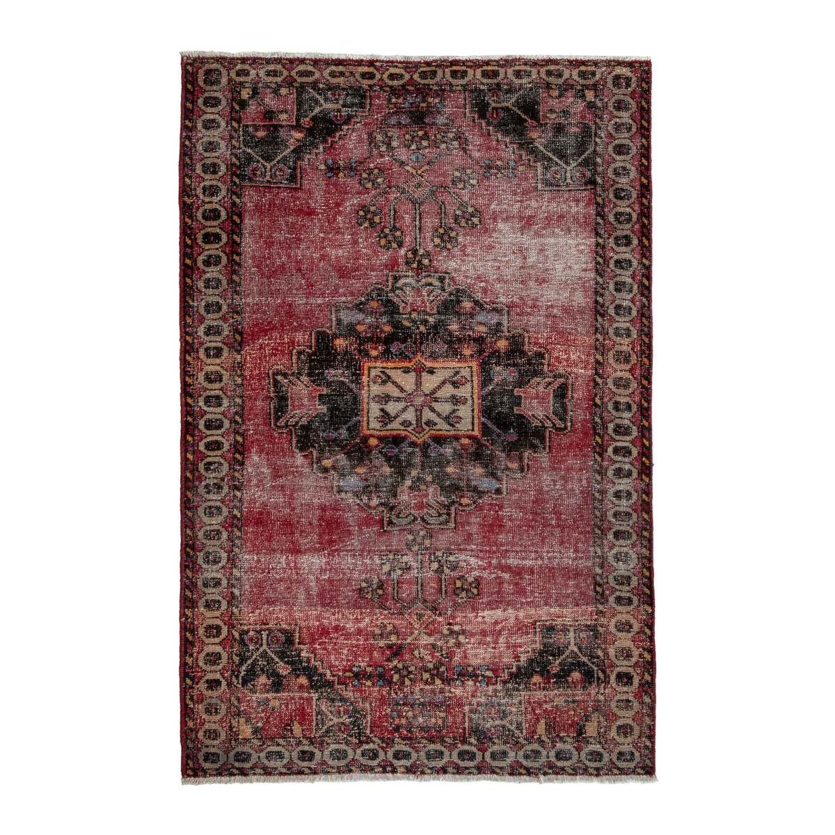 Persian Ferdos accent rug in dusty rose and black cherry, 4'2" x 6'6"