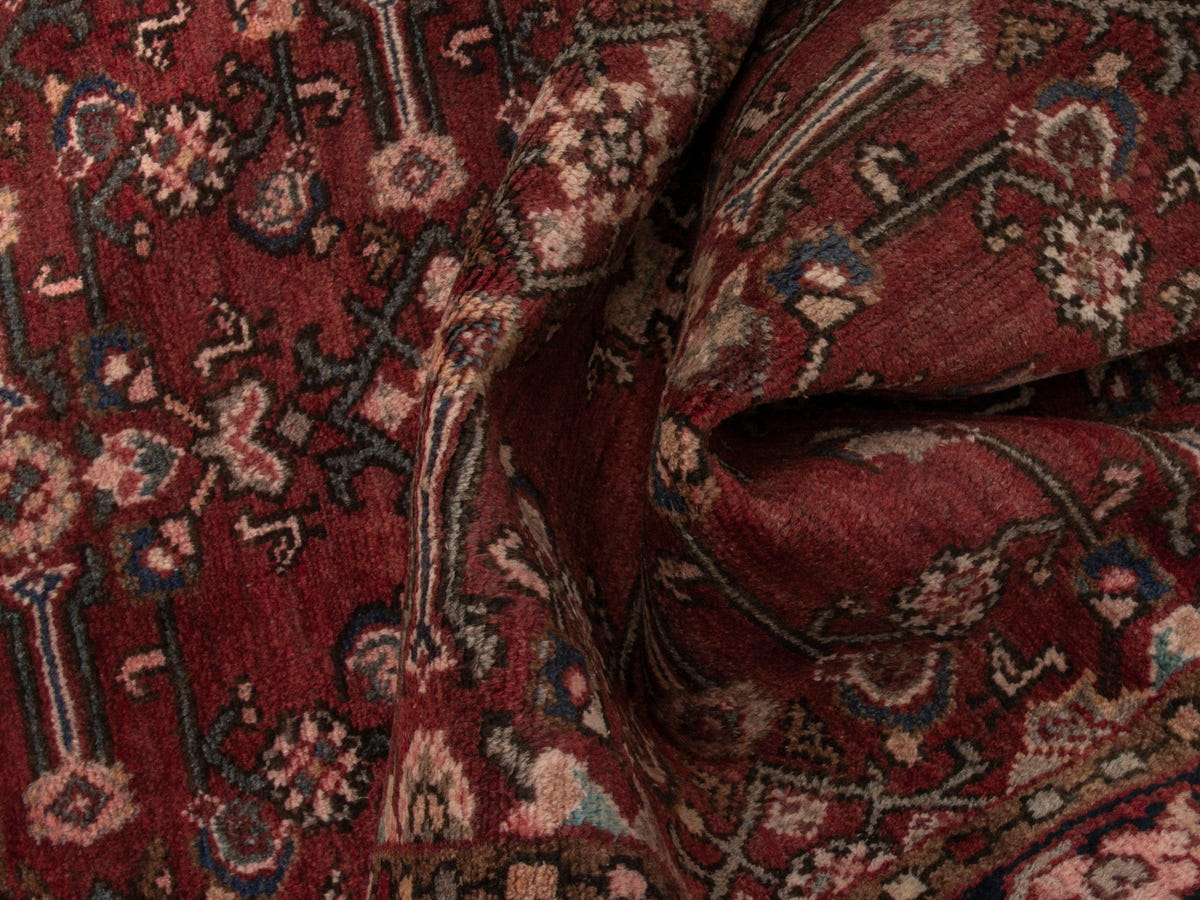 Persian Hamadan accent rug in burgundy and black, view 18 of 19
