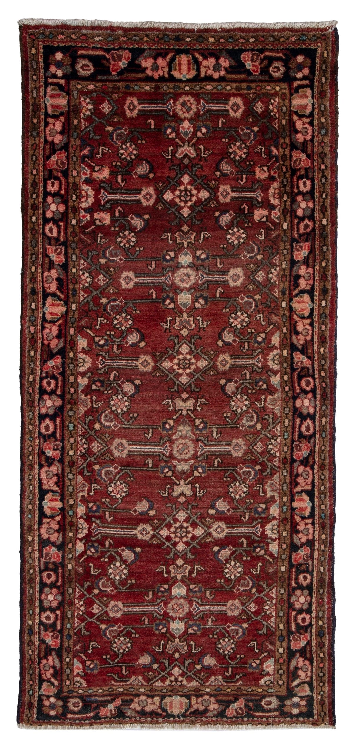 Persian Hamadan accent rug in burgundy and black, view 2 of 19
