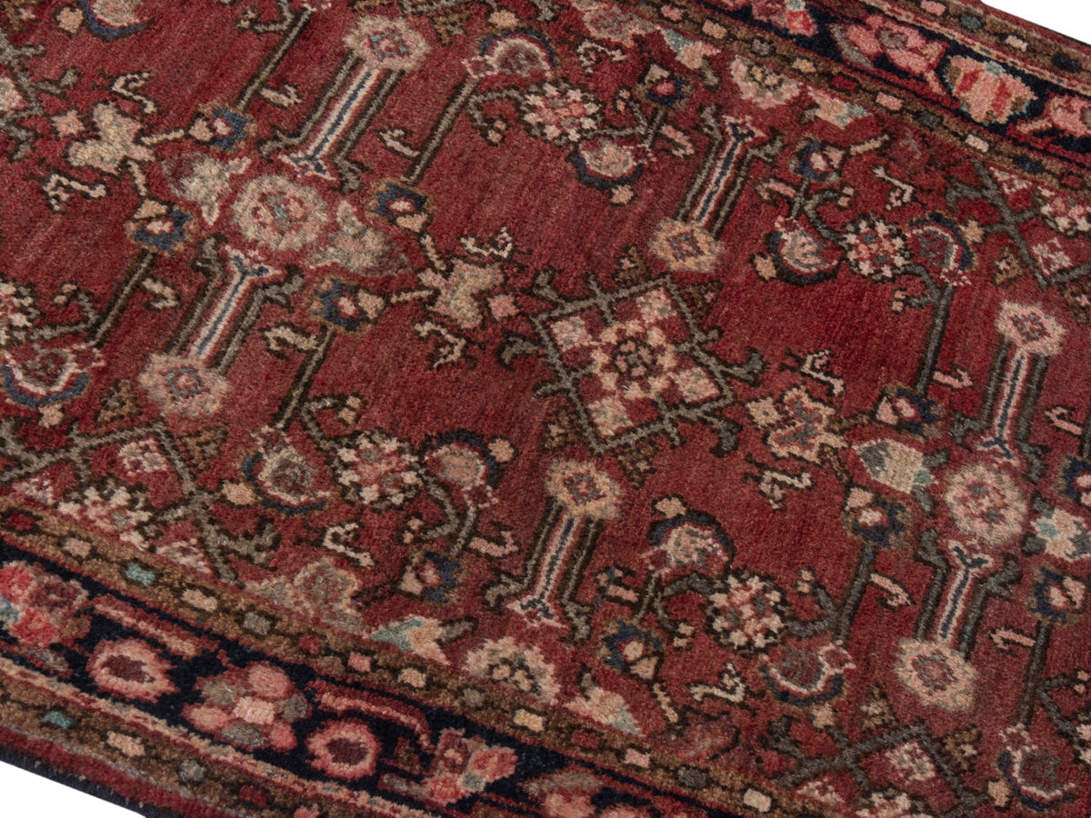 Persian Hamadan accent rug in burgundy and black, view 5 of 19