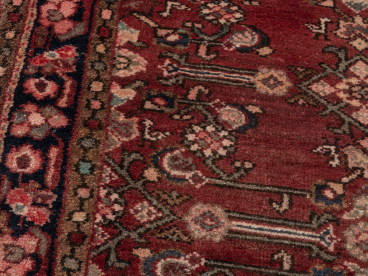 Persian Hamadan accent rug in burgundy and black, view 8 of 19
