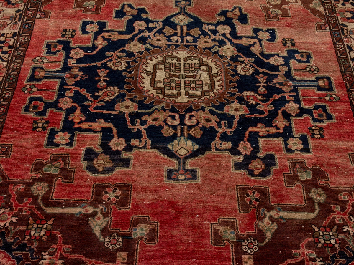 Persian Saveh accent rug in faded red and navy, view 12 of 25