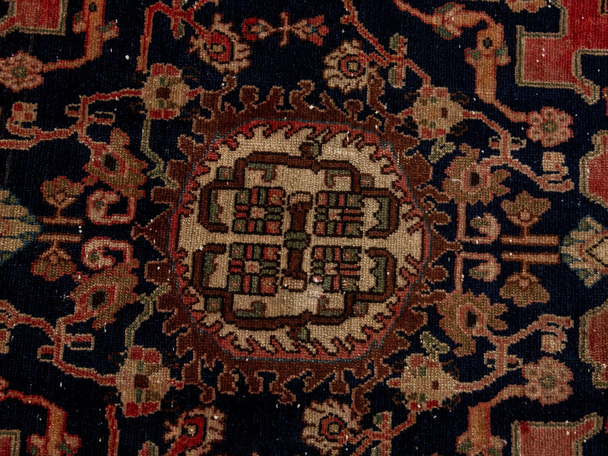 Persian Saveh accent rug in faded red and navy, view 14 of 25