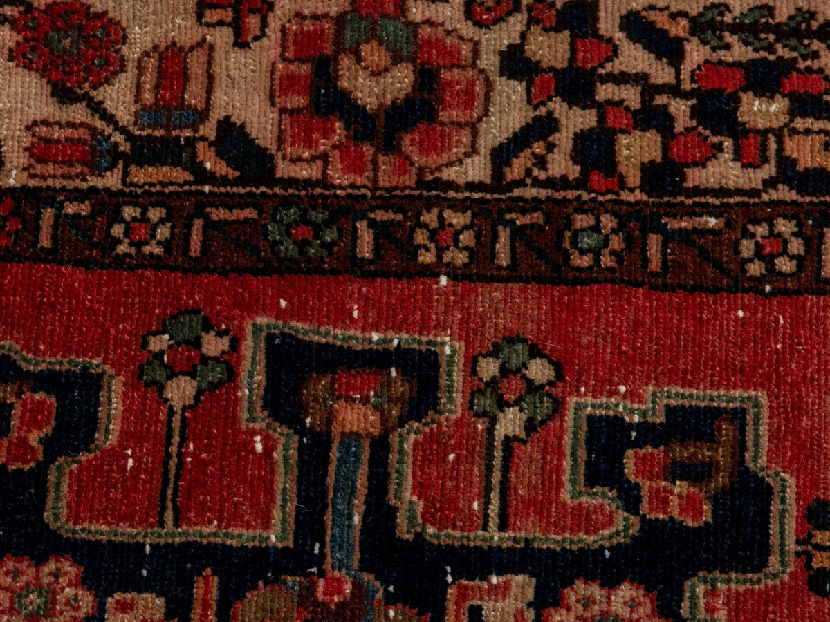 Persian Saveh accent rug in faded red and navy, view 15 of 25