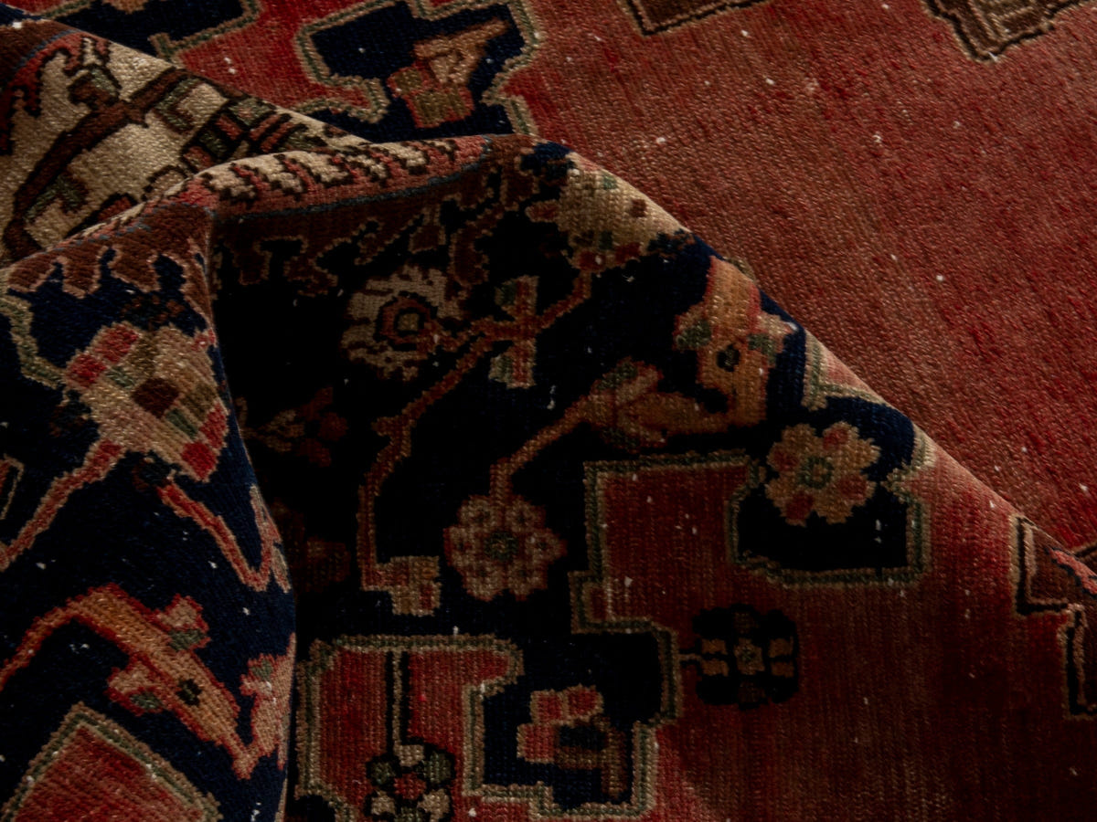 Persian Saveh accent rug in faded red and navy, view 20 of 25