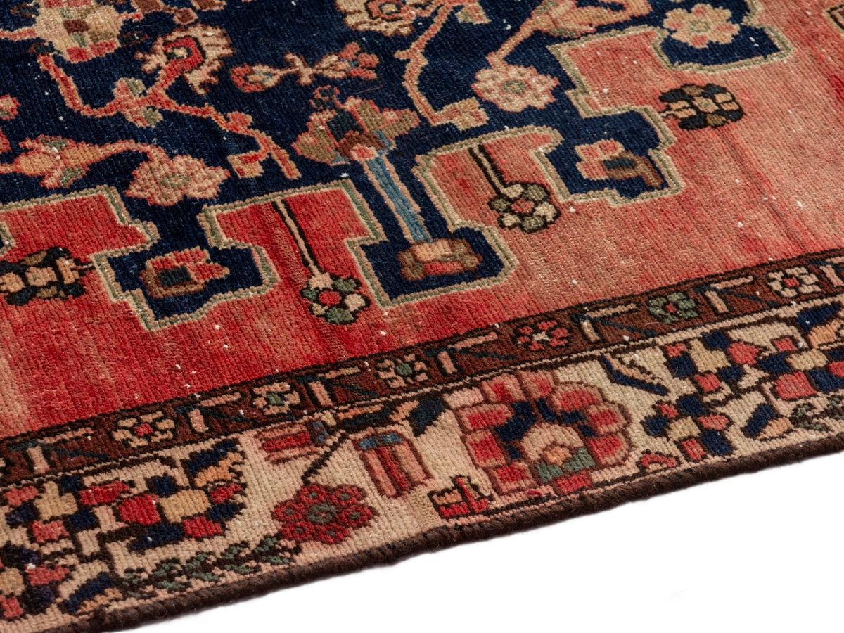 Persian Saveh accent rug in faded red and navy, view 10 of 25