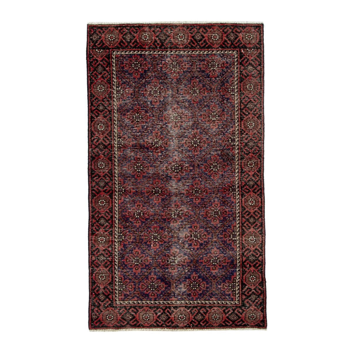 Persian Baluch accent rug in blue gray and burgundy, 3'3" x 5'7"