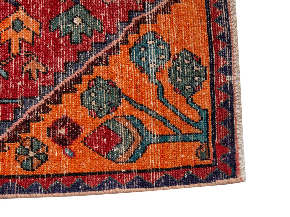 Persian Hamadan accent rug in deep red and burnt orange, view 13 of 19