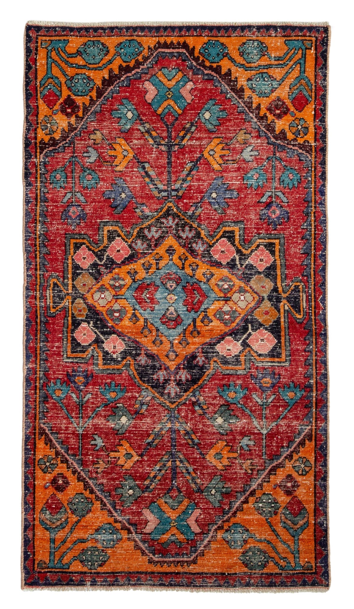 Persian Hamadan accent rug in deep red and burnt orange, view 2 of 19