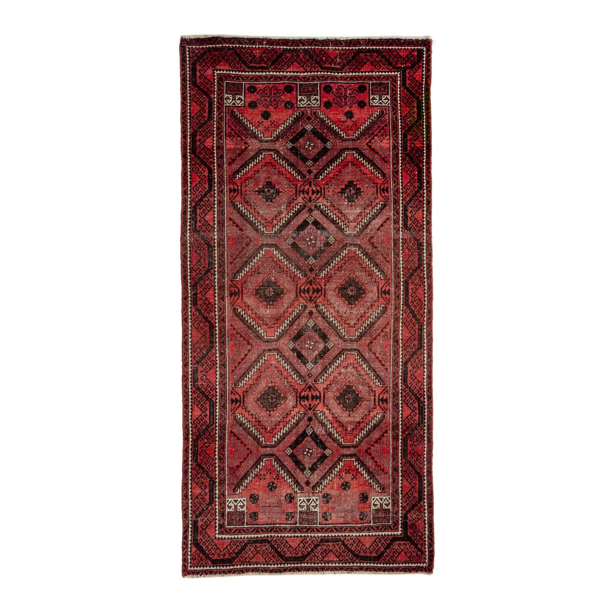 Persian Baluch runner rug in deep red and burgundy, 3'1" x 6'6"
