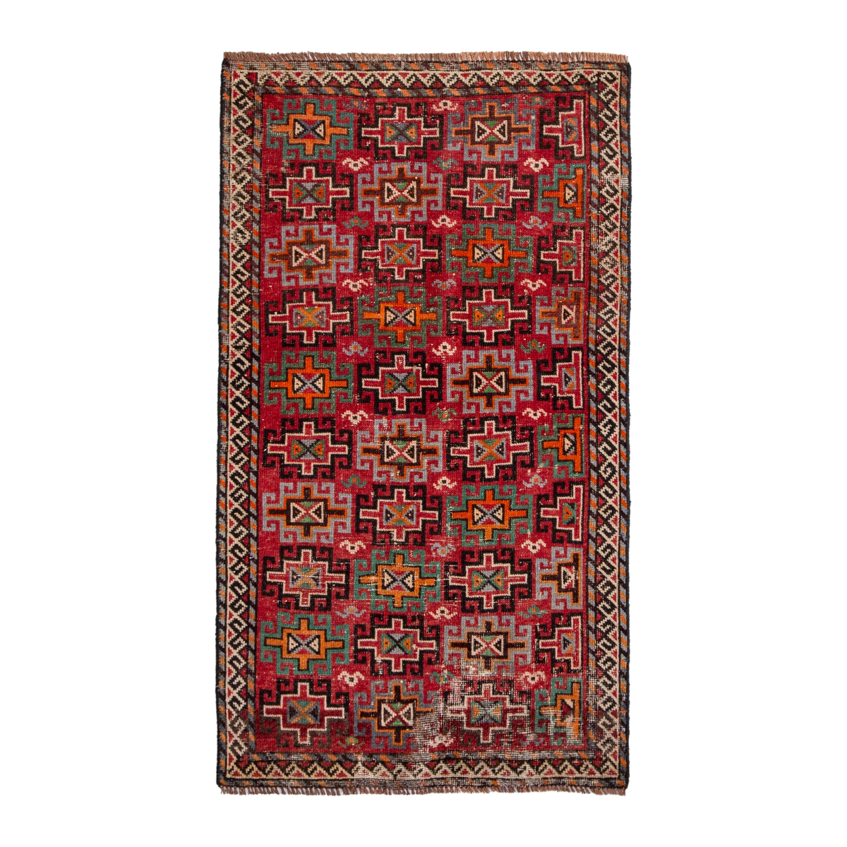 Persian Baluch accent rug in deep red and cream, 3'1" x 4'10"