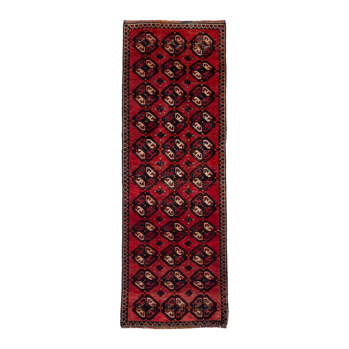 Persian Baluch runner rug in deep red and cream, 2' x 5'7"