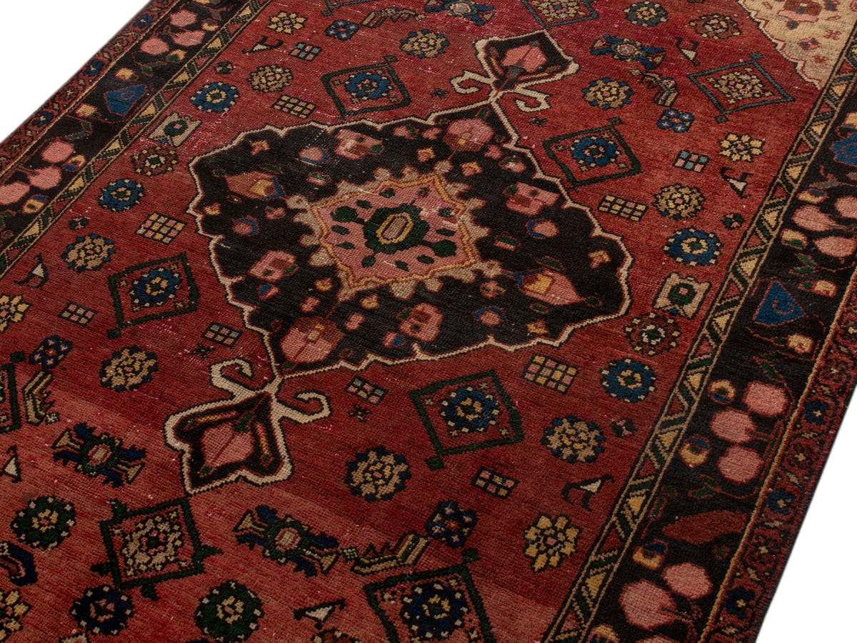 Persian Zanjan area rug in deep red and black, view 5 of 20