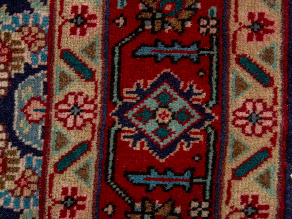 Persian Tabriz accent rug in navy and deep red, view 12 of 18